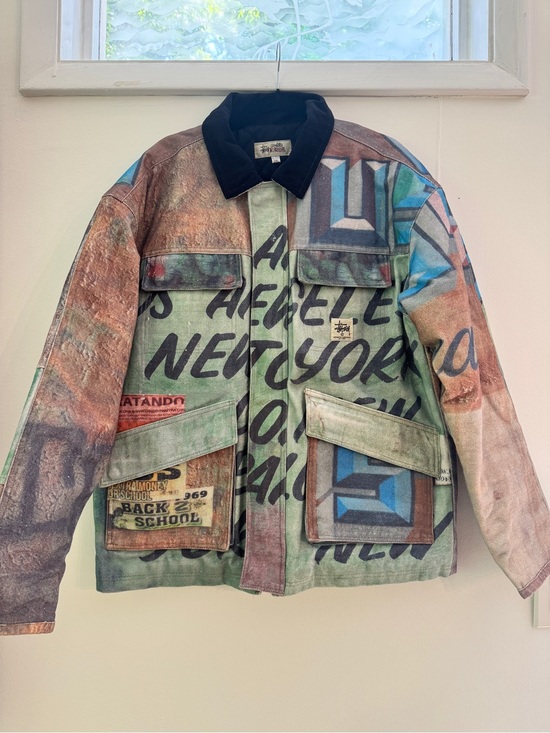 Stussy Other - Stussy Multicolor Graphic Field Jacket with Black Corduroy Collar